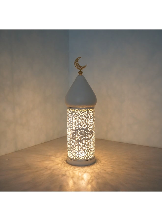 فانوس رمضان مغربي، مصباح LED معدني مجوف أبيض مع قمة قمر ذهبية للديكور الداخلي والخارجي للمنزل، ومركزيات الطاولة، ورمضان، والعيد، وديكورات الزفاف، FD778-L - Image 5